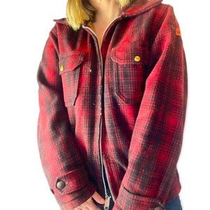 🐕‍🦺Vintage 1930s🦌 Woolrich Mackinaw “Spike” Red Plaid Hunting Jacket Size 36